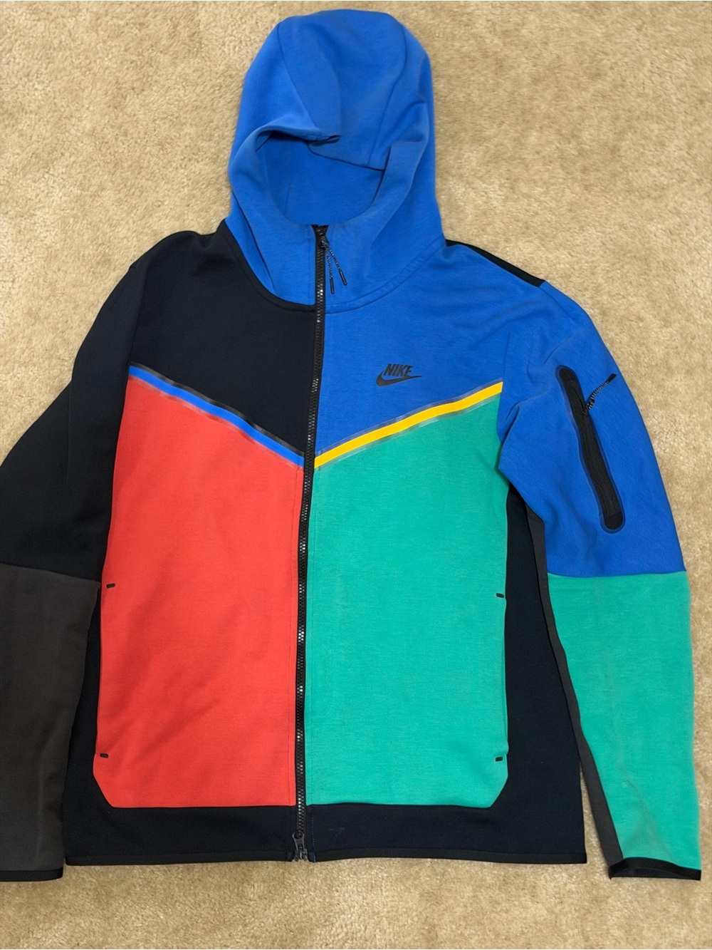 Nike Tech Colorblock Full-Zip Hoodie Jacket - Blue/Red/Green